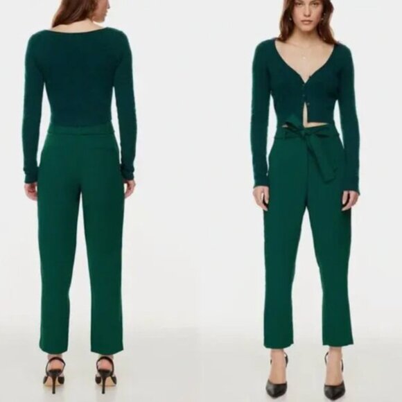Aritzia Wilfred Green Tie Bow Belted High Rise Ankle Trouser Pants Office Work 2 - Picture 15 of 15